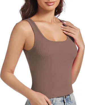 Cropped Tank Tops for Women Square Neck Basic Ribbed Tanks Crop Fitted Sleeveless Shirts Summer Camisole Tops