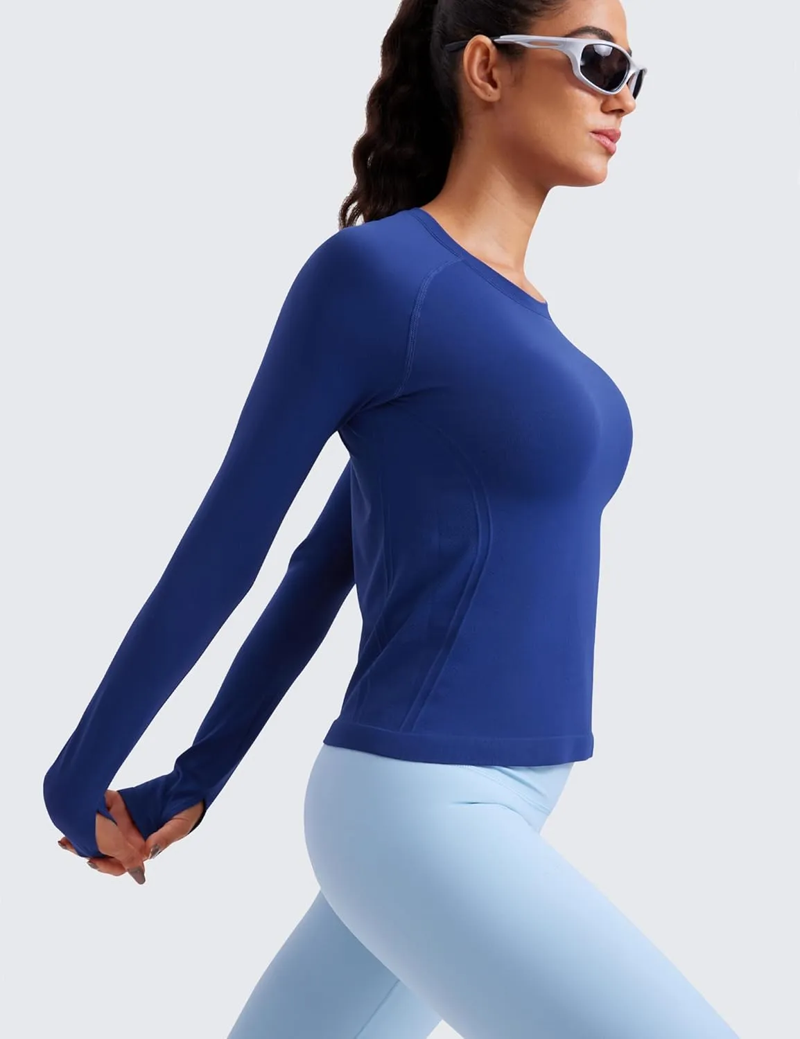 CRZ YOGA Womens Seamless Workout Long Sleeve Shirts Quick Dry Gym Athletic Tops Breathable Running Yoga T-Shirts
