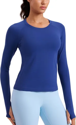 CRZ YOGA Womens Seamless Workout Long Sleeve Shirts Quick Dry Gym Athletic Tops Breathable Running Yoga T-Shirts