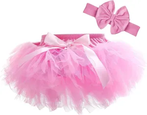 Dancina Baby Tutu Diaper Cover - Girls Cotton Skorts Headband Set Ages 6-24 mo