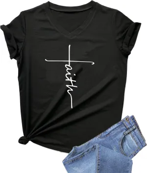 DANVOUY Women's V-Neck Summer Casual Letters Printed Short Sleeves Graphic T-Shirt