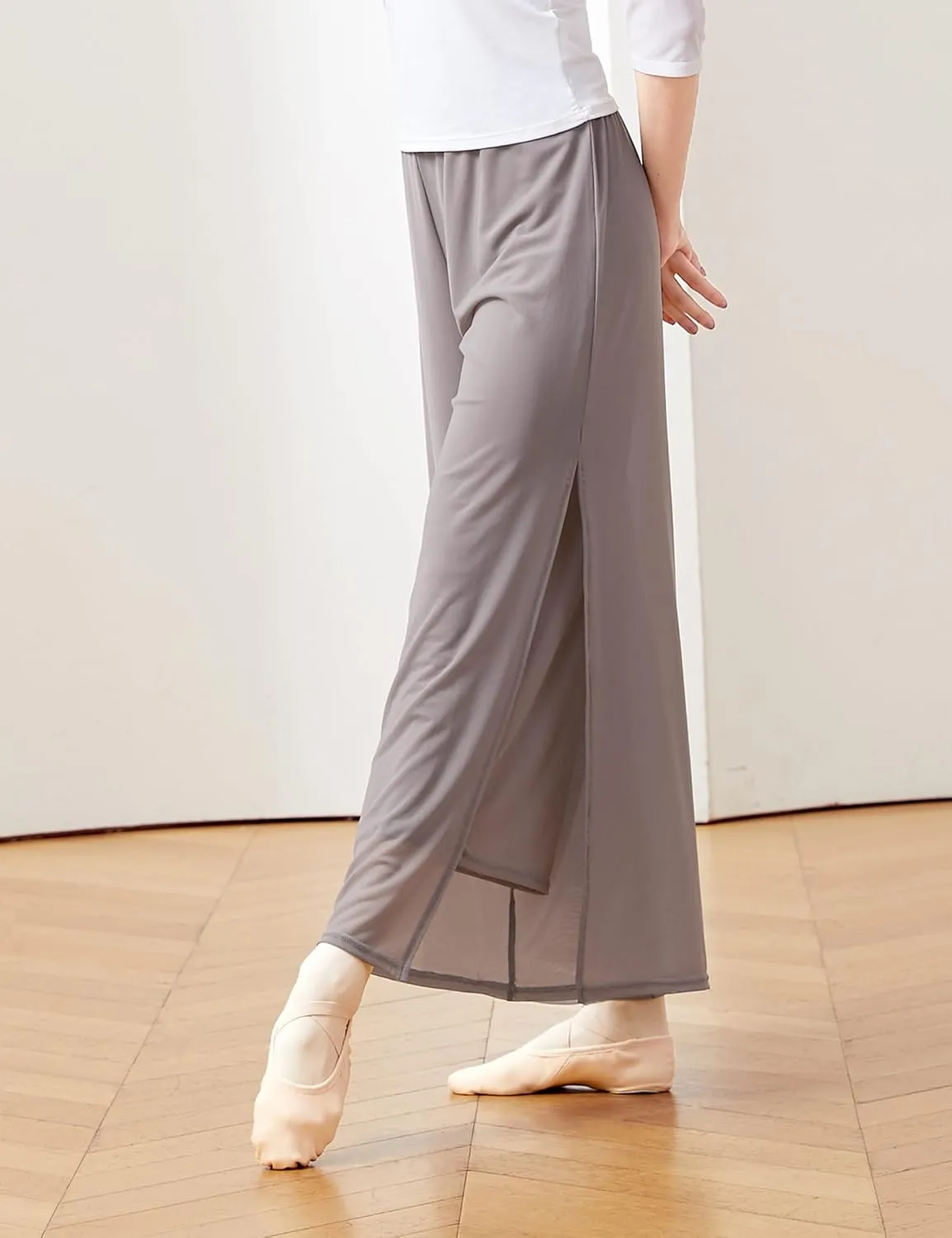 Daydance Women Palazzo Pants Loose 2 Layers Side Slit Loungewear for Dance, Ballet, Yoga