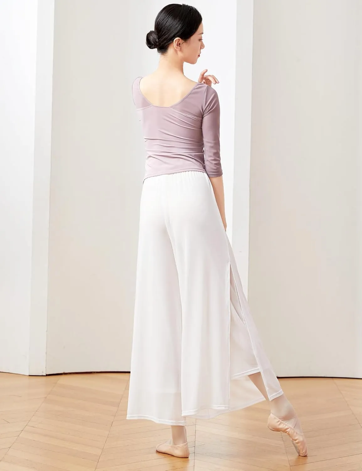Daydance Women Palazzo Pants Loose 2 Layers Side Slit Loungewear for Dance, Ballet, Yoga
