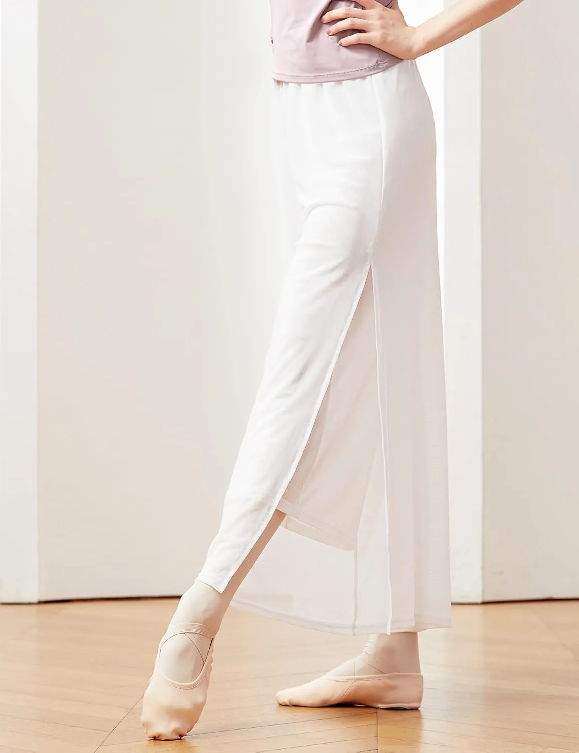 Daydance Women Palazzo Pants Loose 2 Layers Side Slit Loungewear for Dance, Ballet, Yoga
