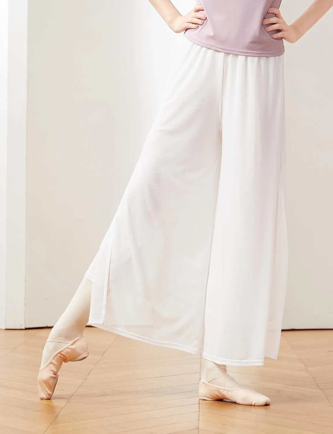 Daydance Women Palazzo Pants Loose 2 Layers Side Slit Loungewear for Dance, Ballet, Yoga