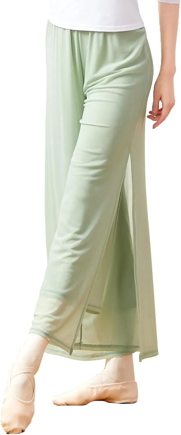 Daydance Women Palazzo Pants Loose 2 Layers Side Slit Loungewear for Dance, Ballet, Yoga