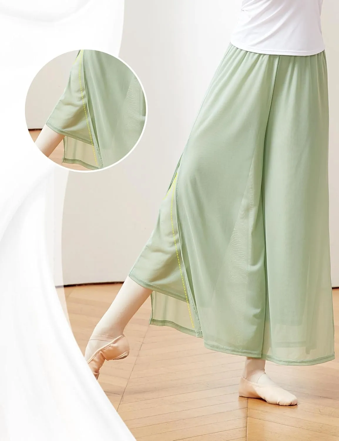 Daydance Women Palazzo Pants Loose 2 Layers Side Slit Loungewear for Dance, Ballet, Yoga