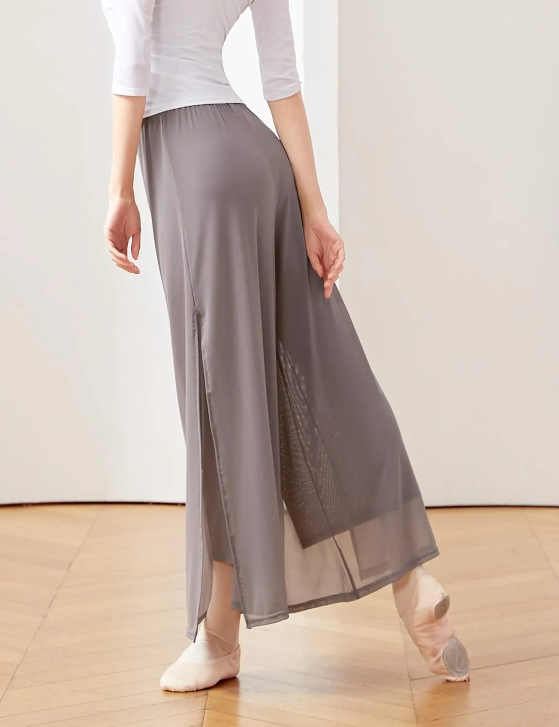 Daydance Women Palazzo Pants Loose 2 Layers Side Slit Loungewear for Dance, Ballet, Yoga