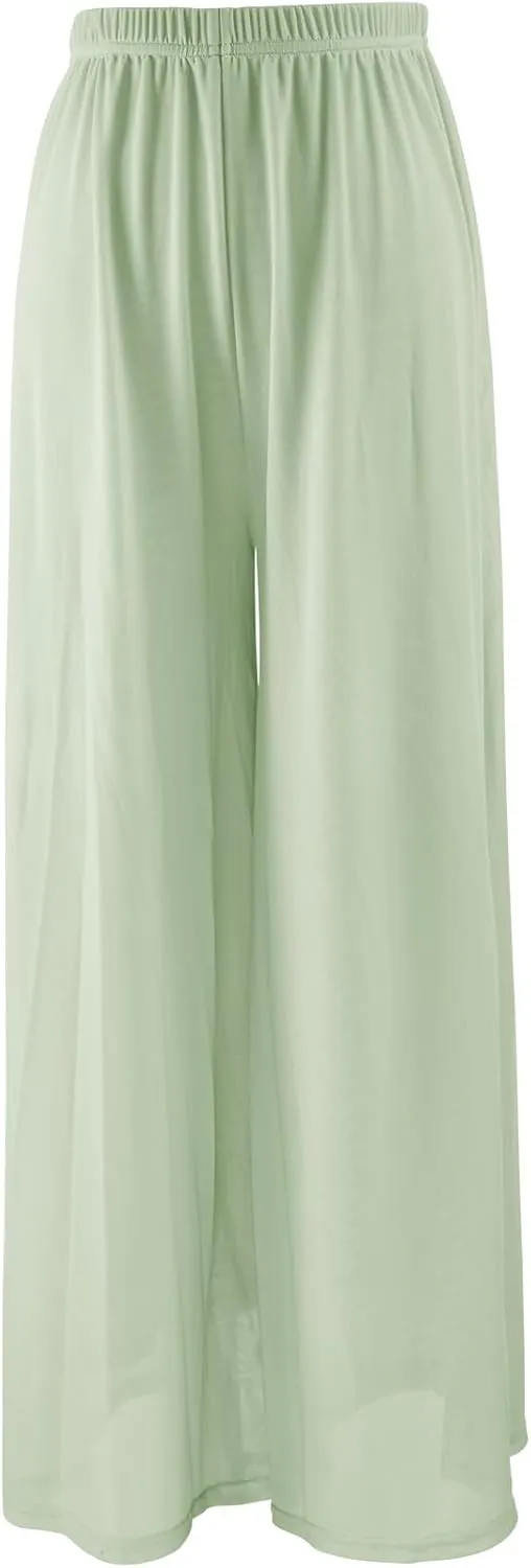 Daydance Women Palazzo Pants Loose 2 Layers Side Slit Loungewear for Dance, Ballet, Yoga
