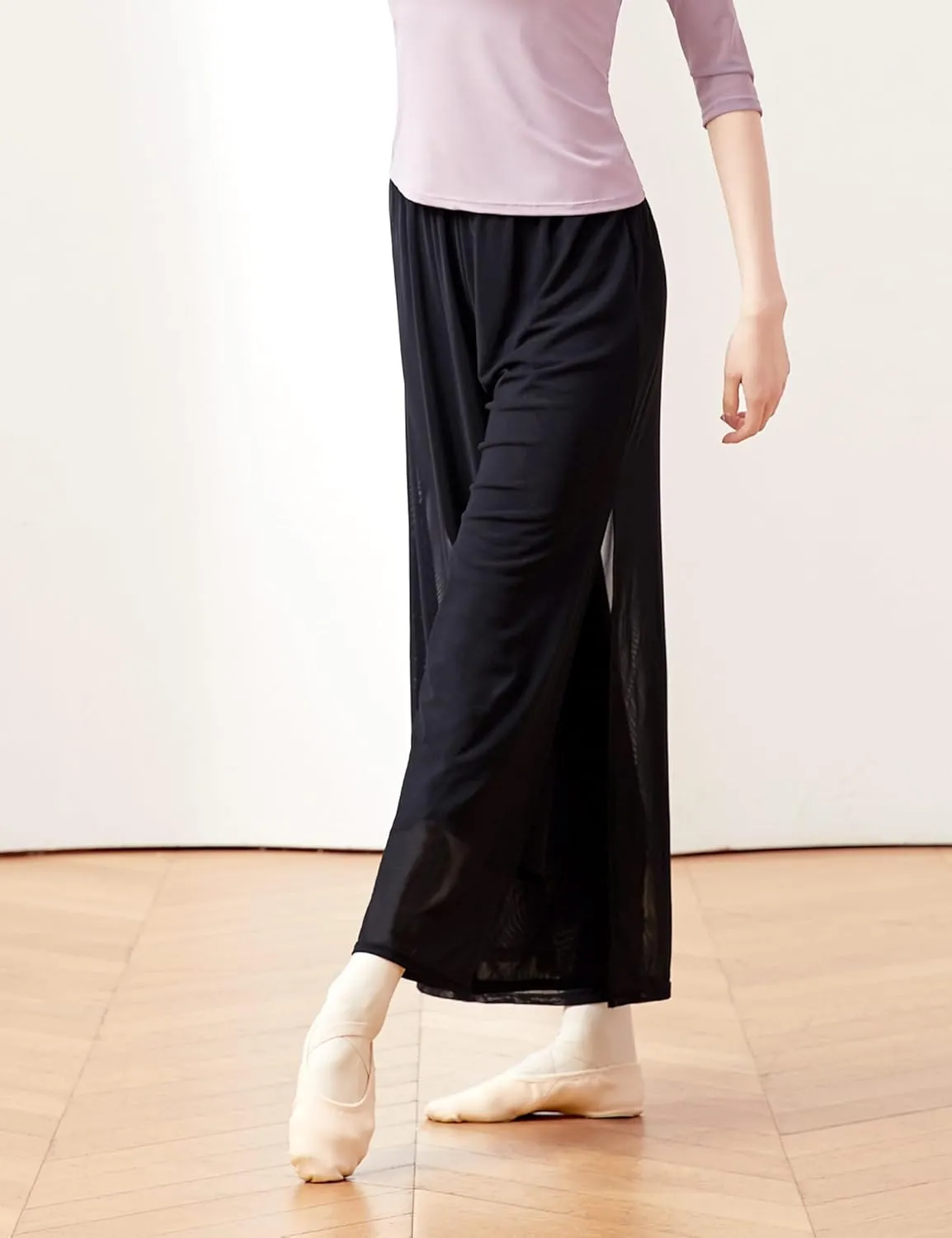 Daydance Women Palazzo Pants Loose 2 Layers Side Slit Loungewear for Dance, Ballet, Yoga