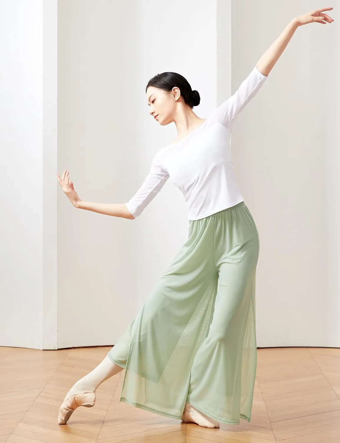 Daydance Women Palazzo Pants Loose 2 Layers Side Slit Loungewear for Dance, Ballet, Yoga