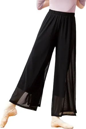 Daydance Women Palazzo Pants Loose 2 Layers Side Slit Loungewear for Dance, Ballet, Yoga