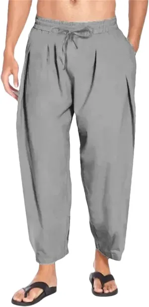 Dcvmvmn Mens Harem Pants Men Cotton Linen Lightweight Solid Color Trousers Beach Track Pants Breathable Pants