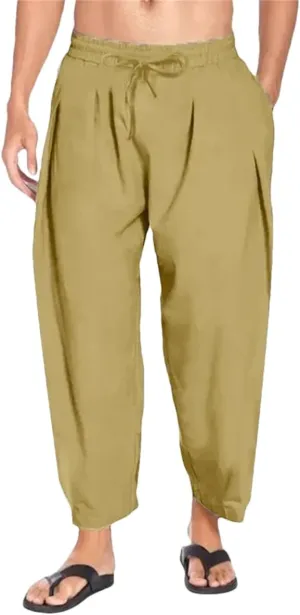 Dcvmvmn Mens Harem Pants Men Cotton Linen Lightweight Solid Color Trousers Beach Track Pants Breathable Pants