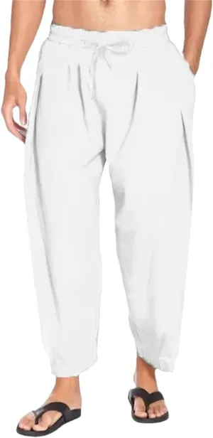 Dcvmvmn Mens Harem Pants Men Cotton Linen Lightweight Solid Color Trousers Beach Track Pants Breathable Pants