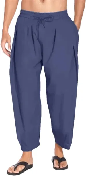 Dcvmvmn Mens Harem Pants Men Cotton Linen Lightweight Solid Color Trousers Beach Track Pants Breathable Pants