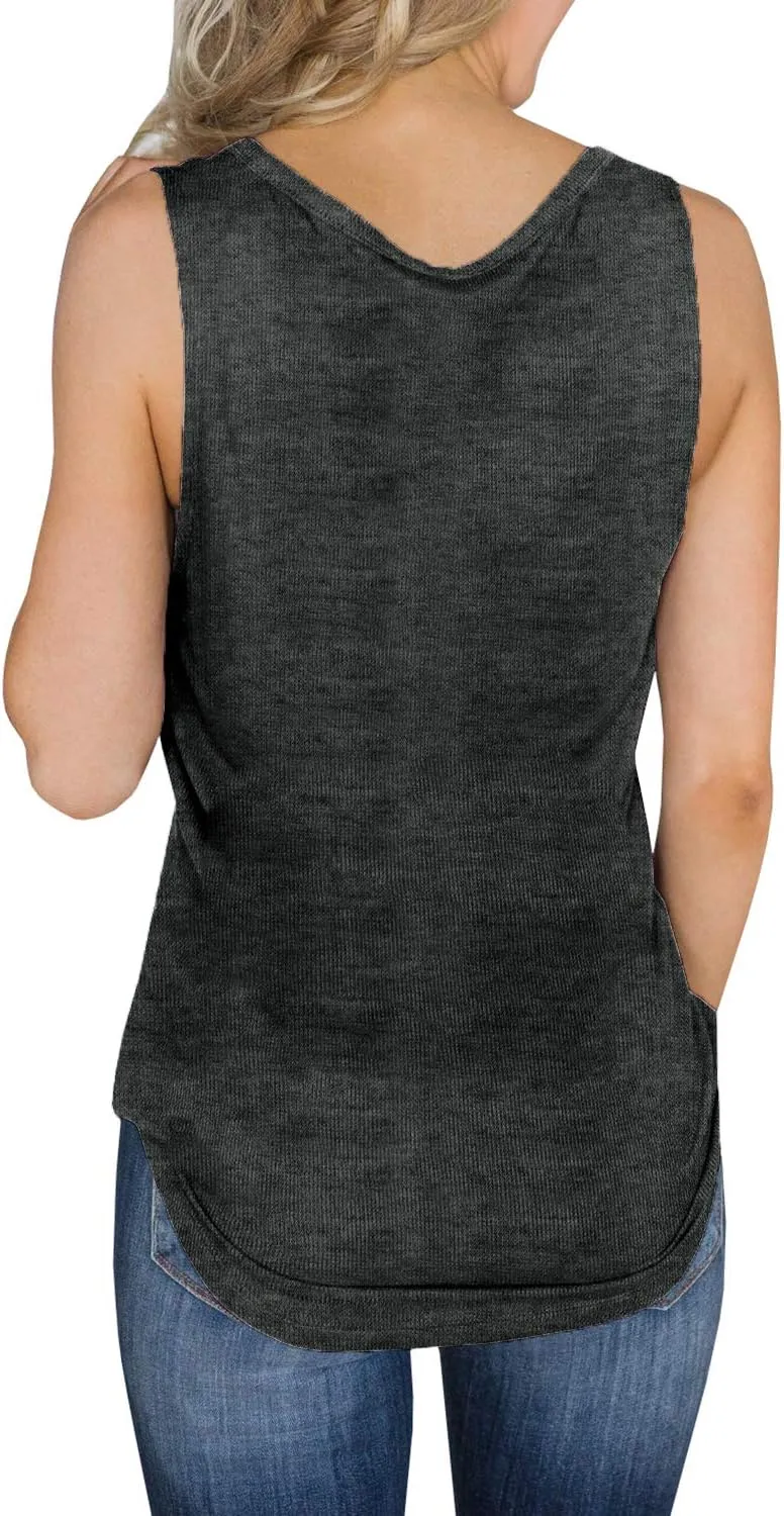 Dellytop Womens V Neck Tank Tops Sleeveless Henley Shirts Button Up Ribbed Long Tunic Tees