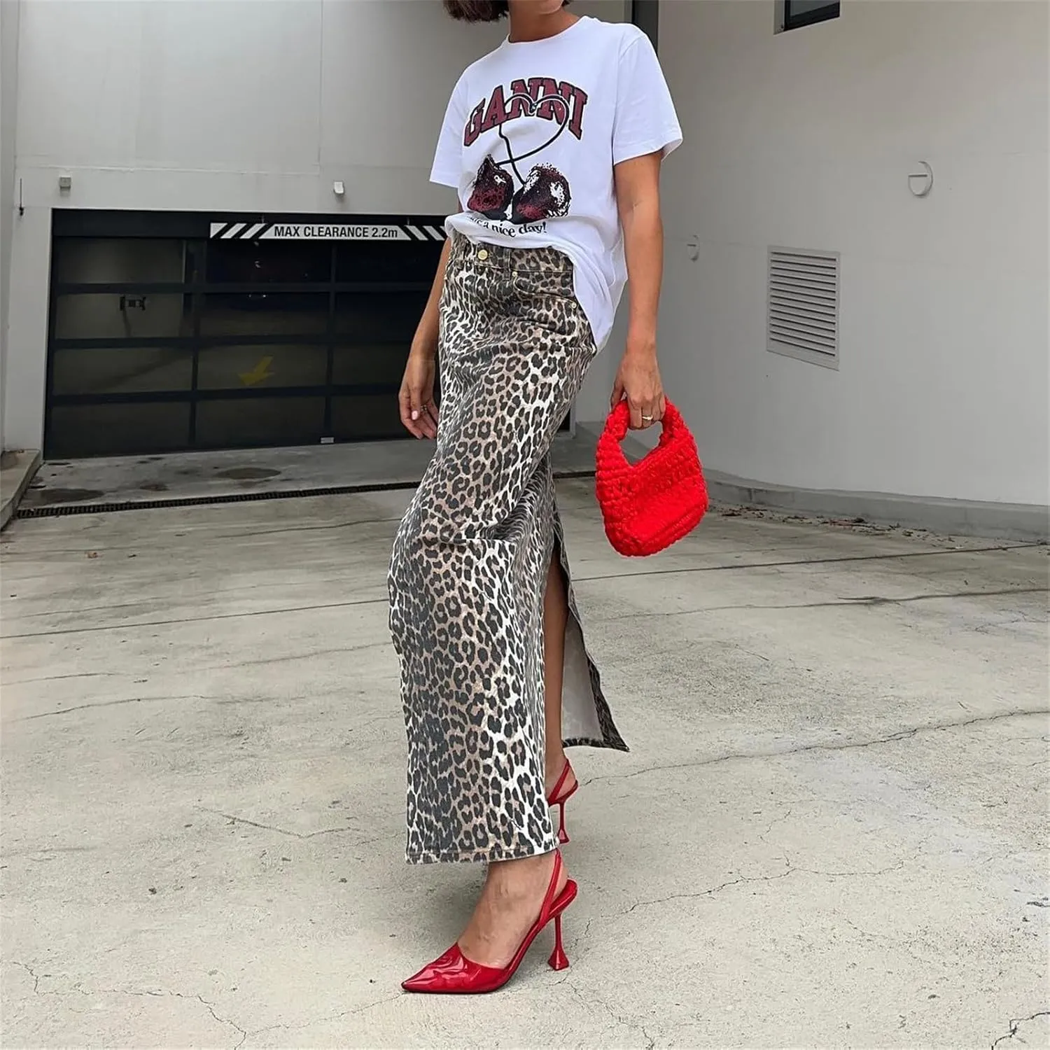 Denim Skirt Leopard Print Skirts for Women, Y2k High Waisted Denim Maxi Skirt Split Skirt, Streetwear Club Dress