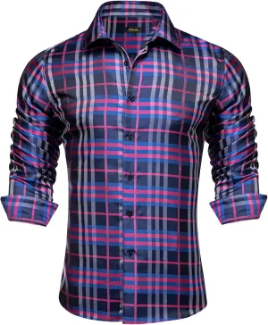 DiBanGu Silk Paisley Dress Shirts for Men Long Sleeve Button Down Shirt Casual Regular Fit Mens Shirts Wedding Party