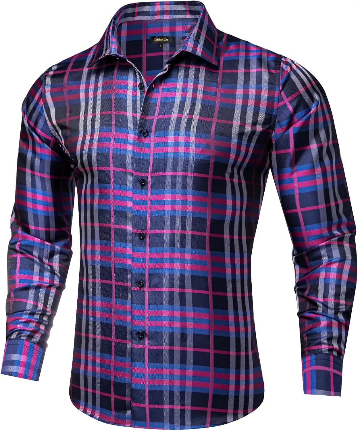 DiBanGu Silk Paisley Dress Shirts for Men Long Sleeve Button Down Shirt Casual Regular Fit Mens Shirts Wedding Party