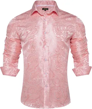 DiBanGu Silk Paisley Dress Shirts for Men Long Sleeve Button Down Shirt Casual Regular Fit Mens Shirts Wedding Party