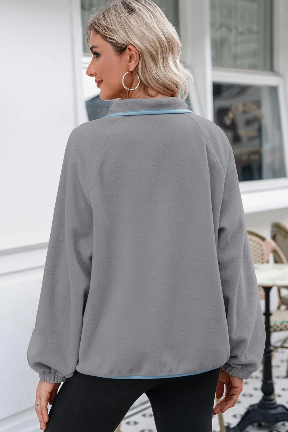 Dokotoo Sweatshirt for Women Oversized Fuzzy Fleece Jacket Color Block Button Long Sleeve Pullover Sherpa Sweatshirts Tops