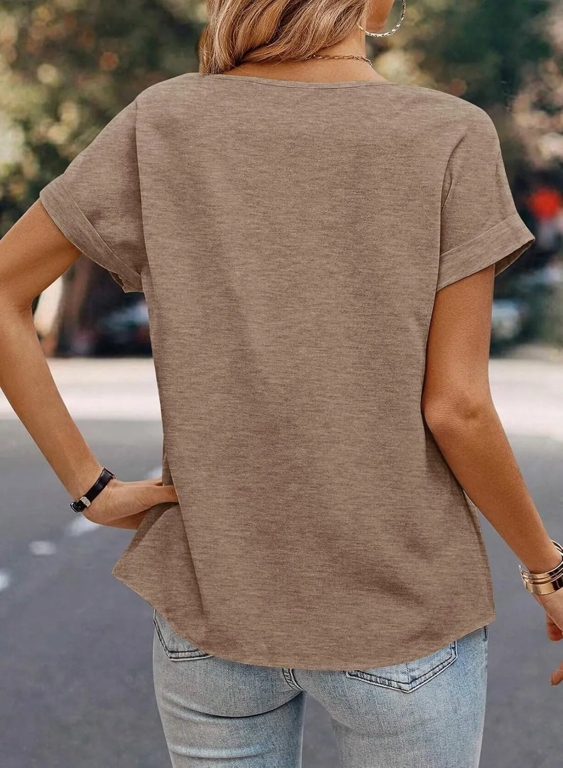 Dokotoo Womens Tops Trendy Crewneck Short Sleeve Summer T Shirts Casual Solid Loose Basic Pleated Blouses