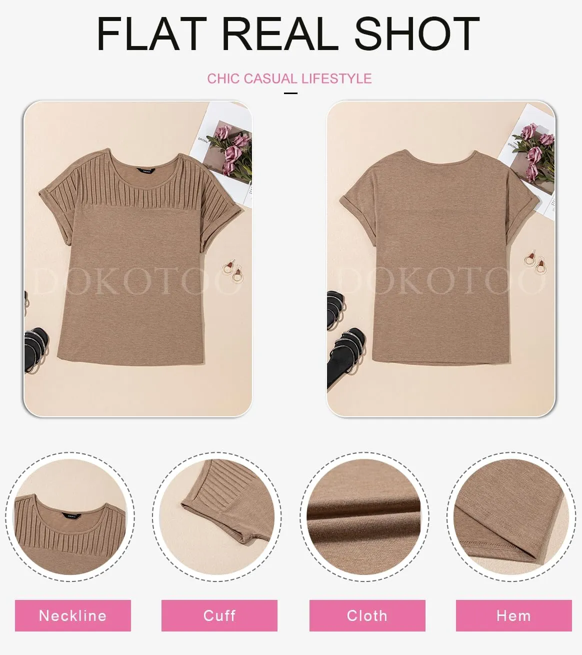 Dokotoo Womens Tops Trendy Crewneck Short Sleeve Summer T Shirts Casual Solid Loose Basic Pleated Blouses
