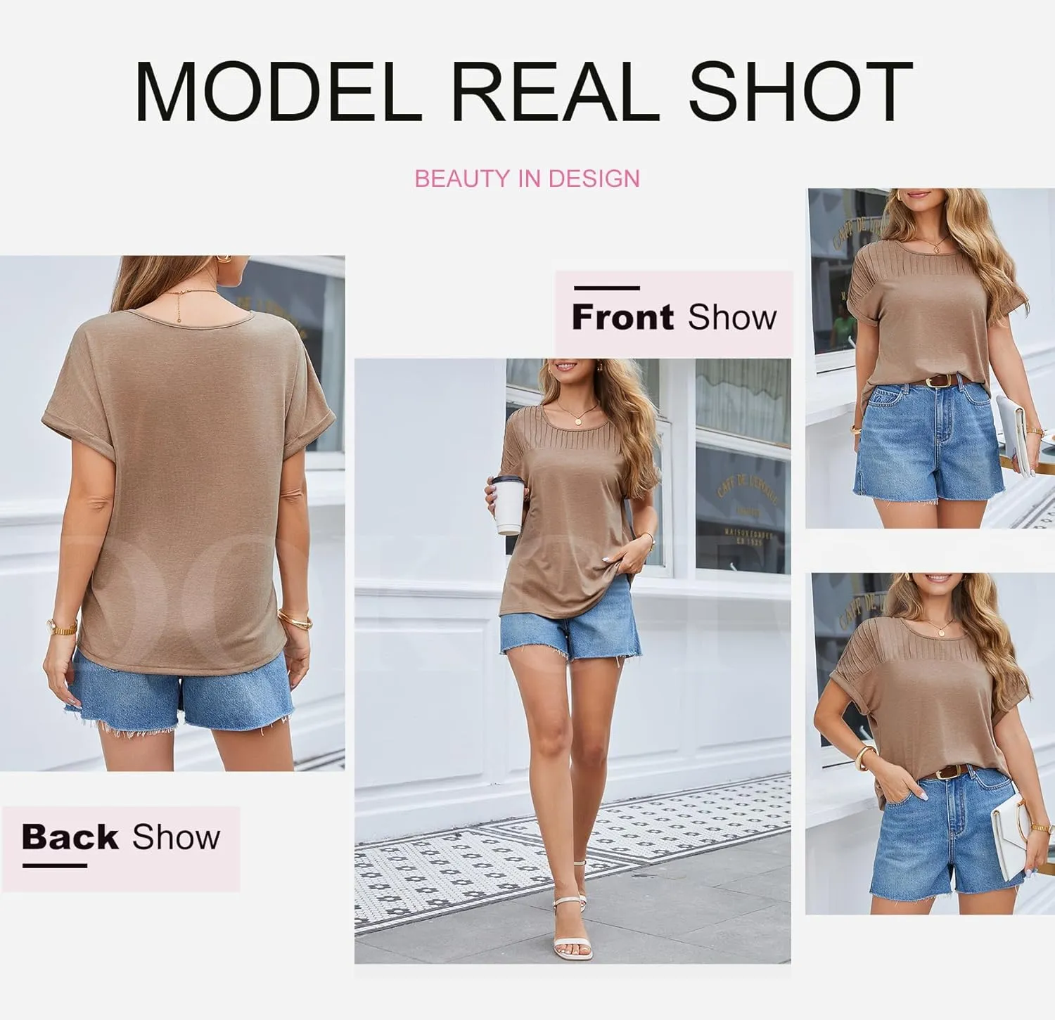 Dokotoo Womens Tops Trendy Crewneck Short Sleeve Summer T Shirts Casual Solid Loose Basic Pleated Blouses