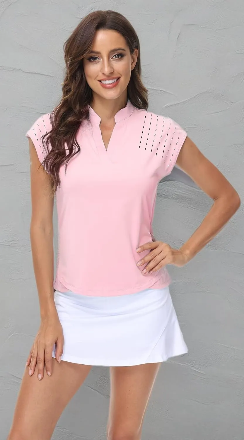 DOTIN Womens 2 Pack Golf Polo Shirts Short Sleeve V Neck Collared Quick Dry Tennis Sports Shirts Workout Tops