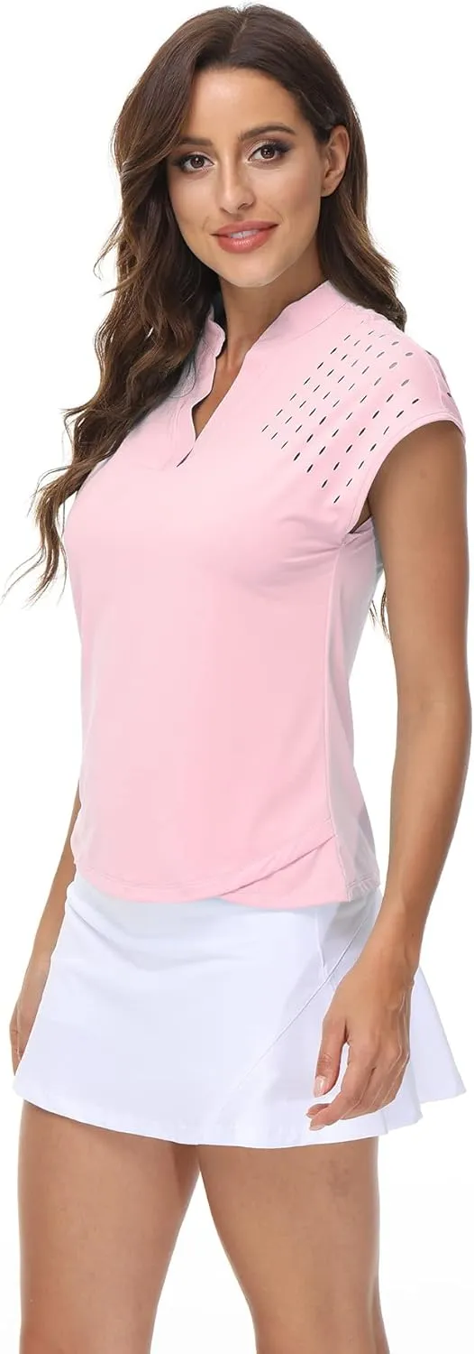 DOTIN Womens 2 Pack Golf Polo Shirts Short Sleeve V Neck Collared Quick Dry Tennis Sports Shirts Workout Tops