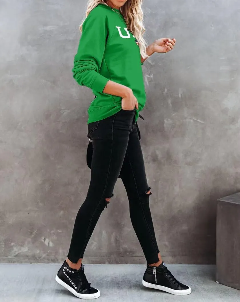 Dressmine Womens USA Shirt Casual Long Sleeve Graphic Tees Knit Crew Neck Sweatshirts Loose Pullover