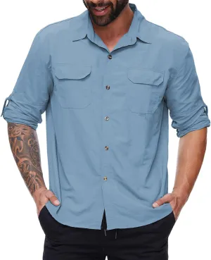 Durio Mens Fishing Shirts Long Sleeve UV Protection Sun Shirt Cooling Quick Dry SPF Shirts for Men Outdoor Work Safari Hiking
