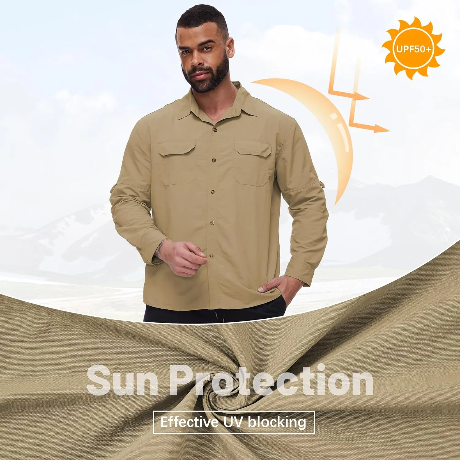 Durio Mens Fishing Shirts Long Sleeve UV Protection Sun Shirt Cooling Quick Dry SPF Shirts for Men Outdoor Work Safari Hiking
