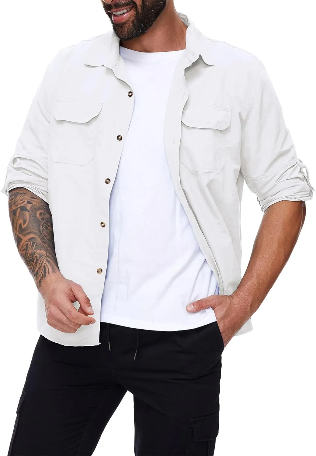 Durio Mens Fishing Shirts Long Sleeve UV Protection Sun Shirt Cooling Quick Dry SPF Shirts for Men Outdoor Work Safari Hiking