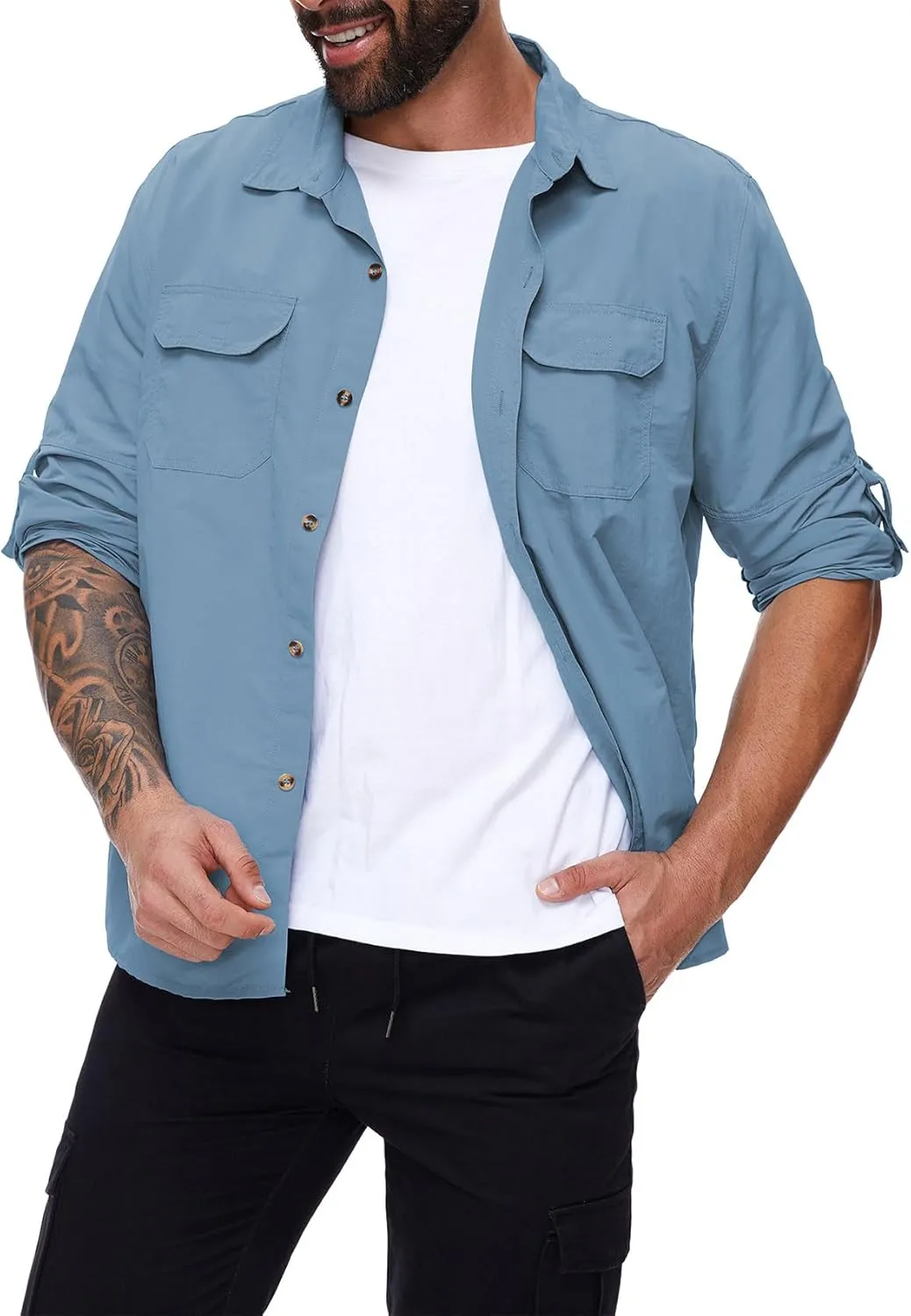 Durio Mens Fishing Shirts Long Sleeve UV Protection Sun Shirt Cooling Quick Dry SPF Shirts for Men Outdoor Work Safari Hiking