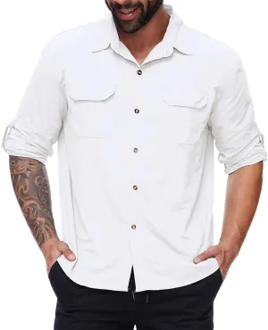 Durio Mens Fishing Shirts Long Sleeve UV Protection Sun Shirt Cooling Quick Dry SPF Shirts for Men Outdoor Work Safari Hiking