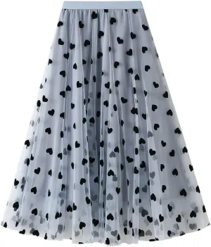 ebossy Womens Elastic High Waist Tutu Tulle Skirt Sweet Floral Print Pleated 3-Layers Mesh Midi Fairy Skirts with Lined