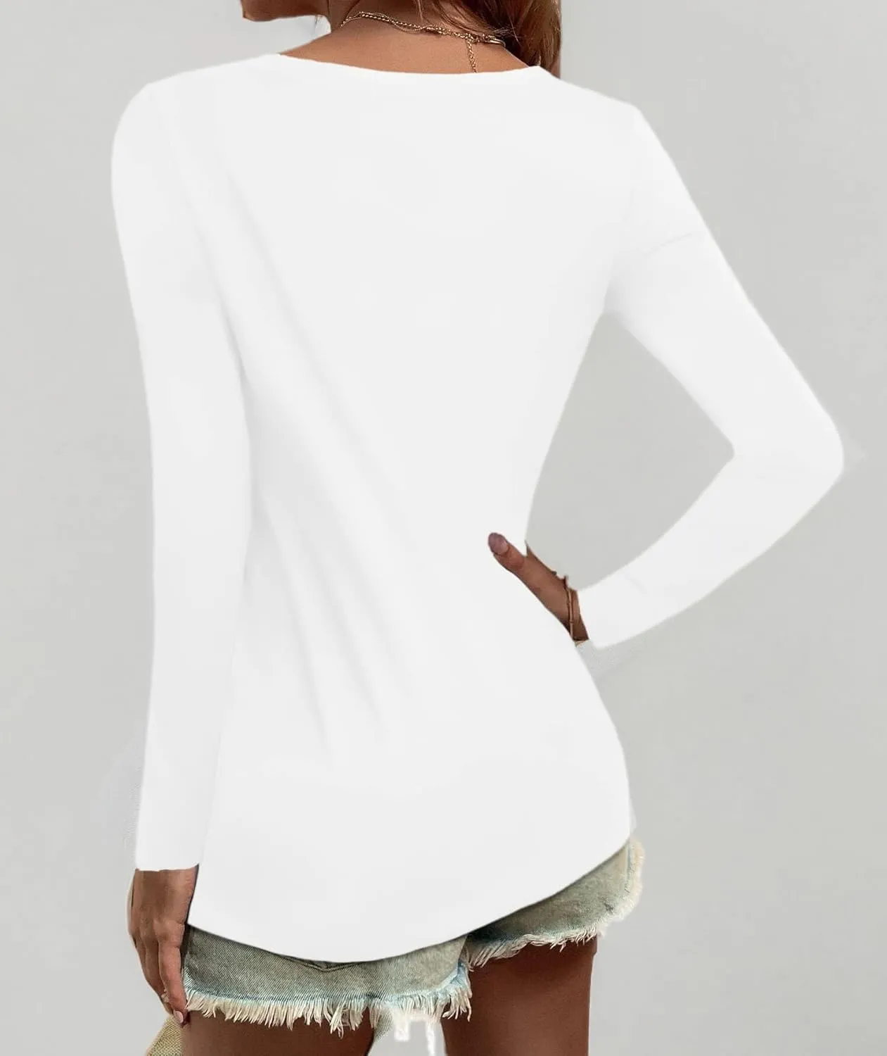 Elesomo Women Shirts V Neck Short/Long Sleeve Cotton Tops T-Shirt Basic Tees