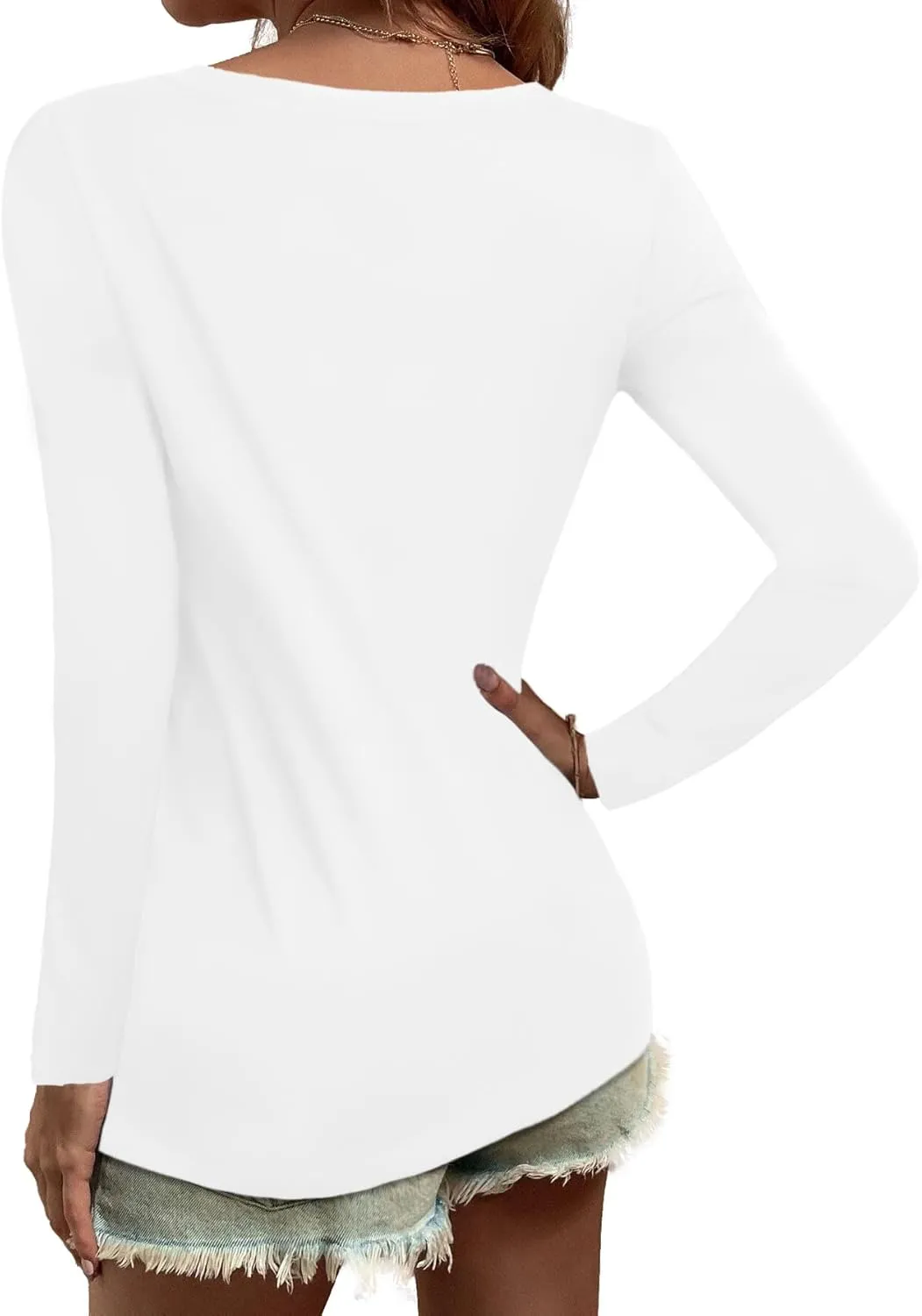 Elesomo Women Shirts V Neck Short/Long Sleeve Cotton Tops T-Shirt Basic Tees