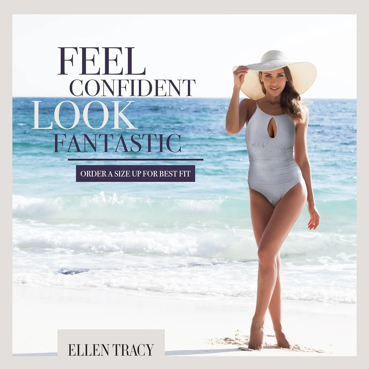 ELLEN TRACY One Piece Swimsuit, High Neck Swimsuit with Keyhole Cutout and Pull On Closure, Over-The-Shoulder Straps