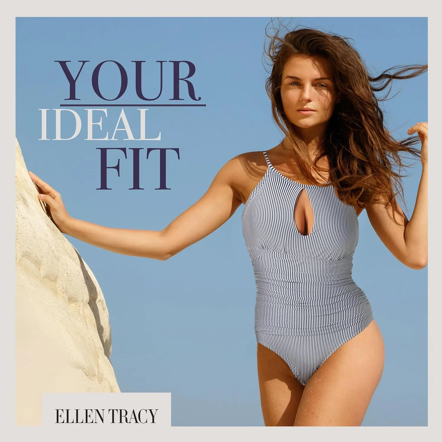 ELLEN TRACY One Piece Swimsuit, High Neck Swimsuit with Keyhole Cutout and Pull On Closure, Over-The-Shoulder Straps