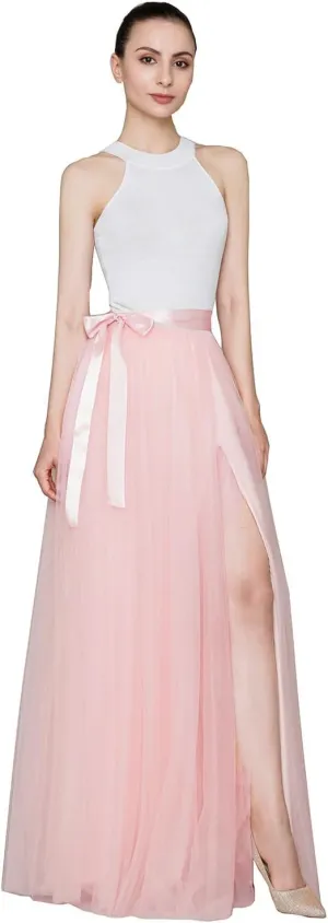 EllieHouse Adult Split Long Floor Prom Party Evening Tulle Skirt P61