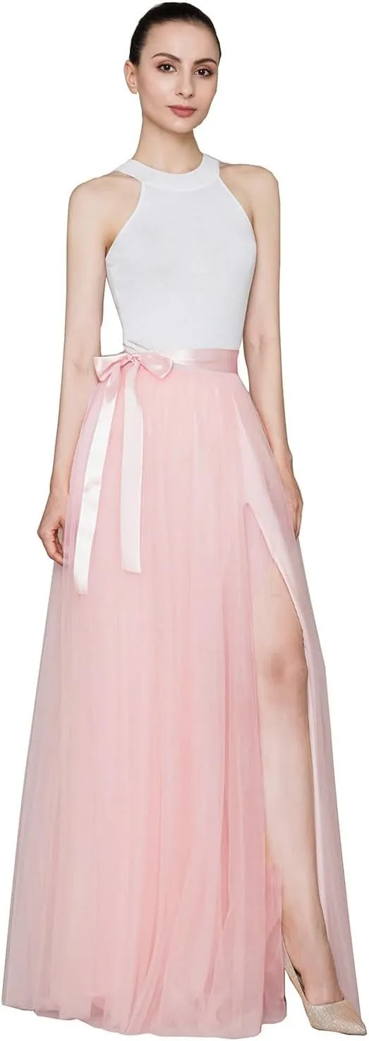 EllieHouse Adult Split Long Floor Prom Party Evening Tulle Skirt P61
