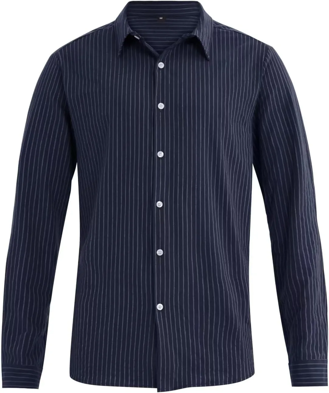 elselect Men's Casual Button-Down Striped Shirts Long Sleeve Collared Cotton Linen Shirts for Men Fashion Business Shirt