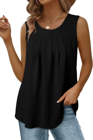 EVALESS Womens Tank Tops Summer Loose Fit Pleated Scoop Neck Camisole Tops for Women 2025 Trendy Sleeveless Flowy Blouses