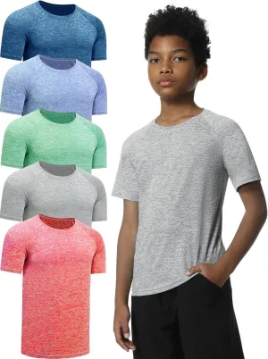 EXARUS Boys Athletic Shirts Short Sleeve Quick Dry Workout Tee Active Performance T-Shirts for Kids 6-16Y