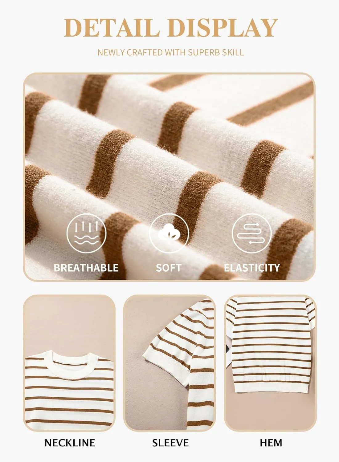 Eytino Women Plus Size Sweater Tops Short Sleeve Crewneck Striped Tshirts Casual Summer Blouses Shirts(1X-5X)