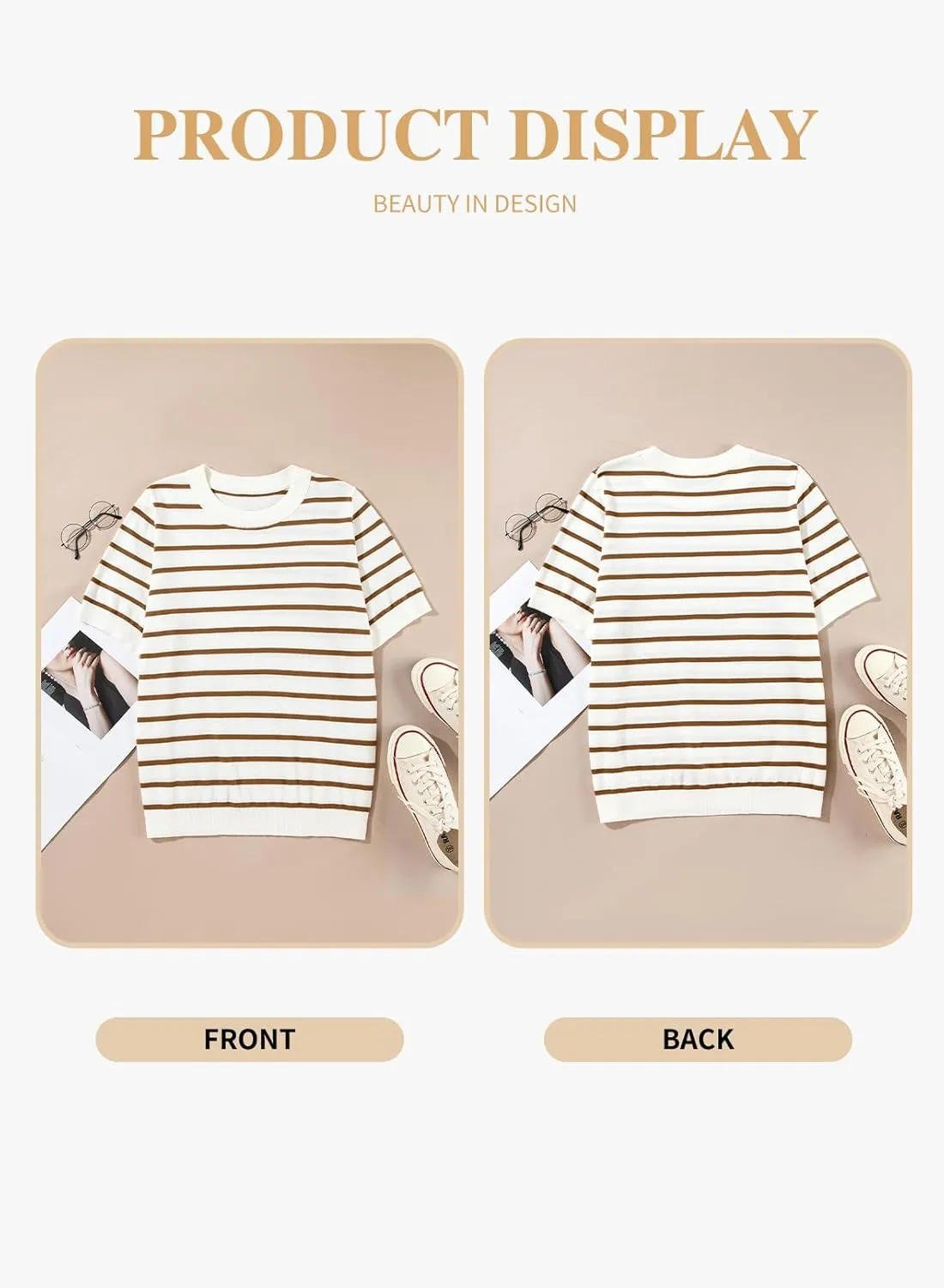 Eytino Women Plus Size Sweater Tops Short Sleeve Crewneck Striped Tshirts Casual Summer Blouses Shirts(1X-5X)