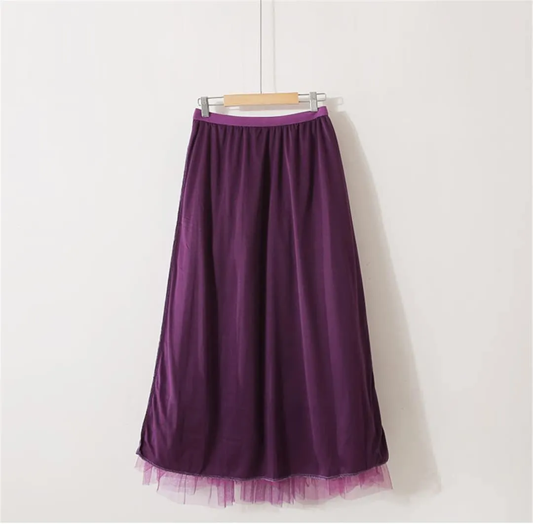 Fashion Korean Style 3 Layers Mesh Tulle Long Pleated Skirt Women Mid-Length High Waist A Line Maxi Skirt Female